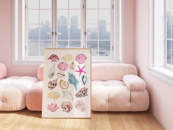 Coastal Wall Art Print Seashell Prints Granddaughter Room Decor Shells Oyster Beach Preppy Girls Dorm Cute