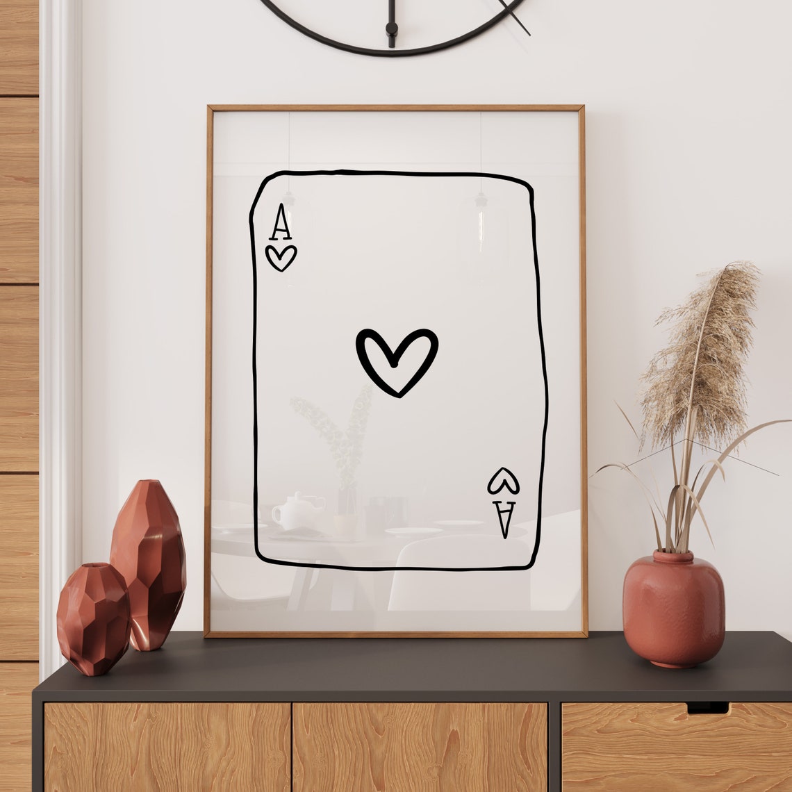 Ace of Hearts Hand Drawn Playing Card Black Minimal Line Art Poster - Image 2