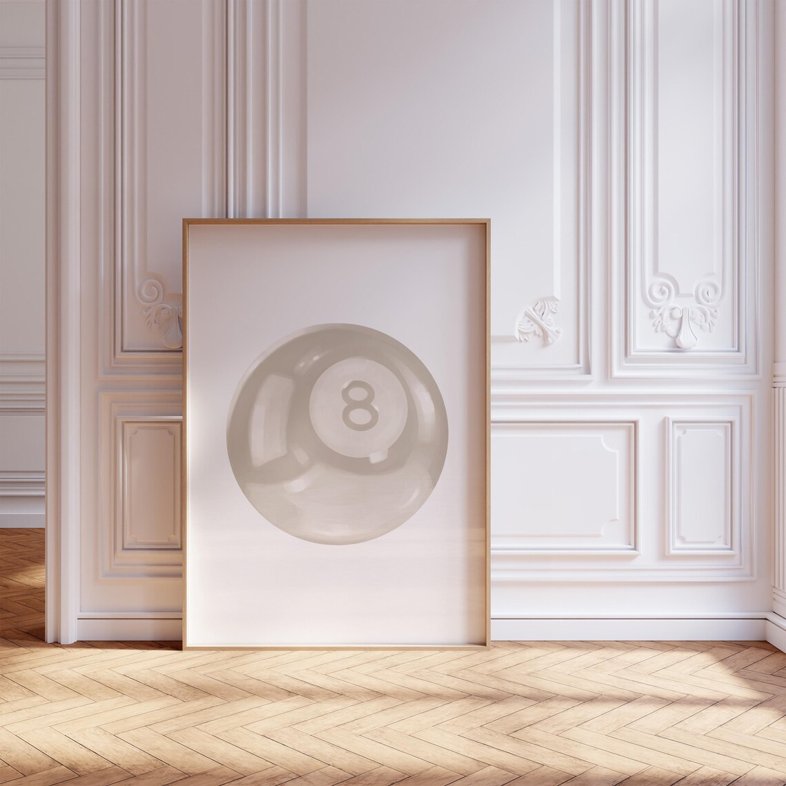 Beige 8 Ball Soft Watercolor Neutral Preppy Trendy Wall Poster - Image 4