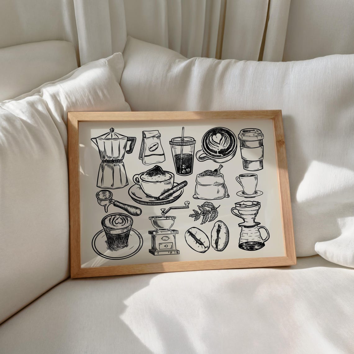 Black Line Coffee Collage Vintage Kitchen Bar Sketch Art Poster - Image 4