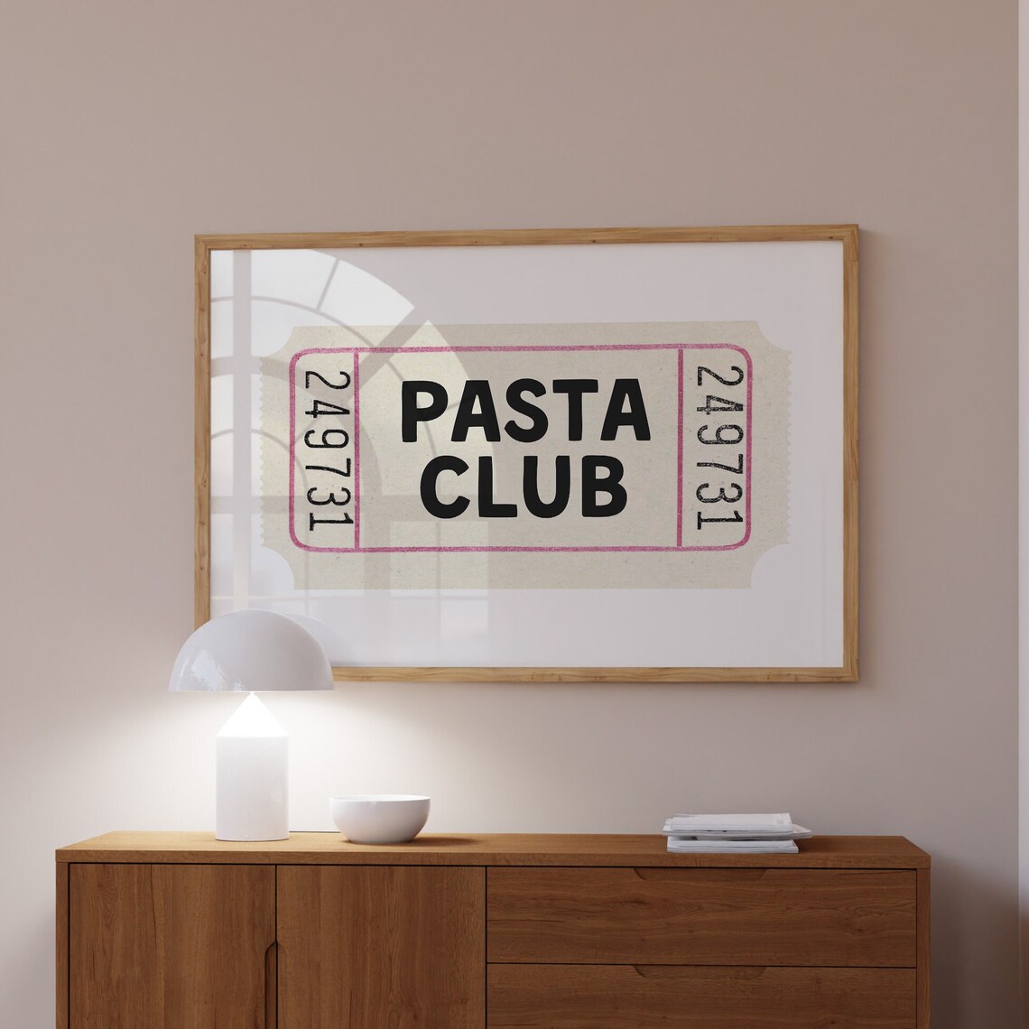 Pasta Club Pink Border Ticket Stub Cute Food Lover Kitchen Wall Poster - Image 3