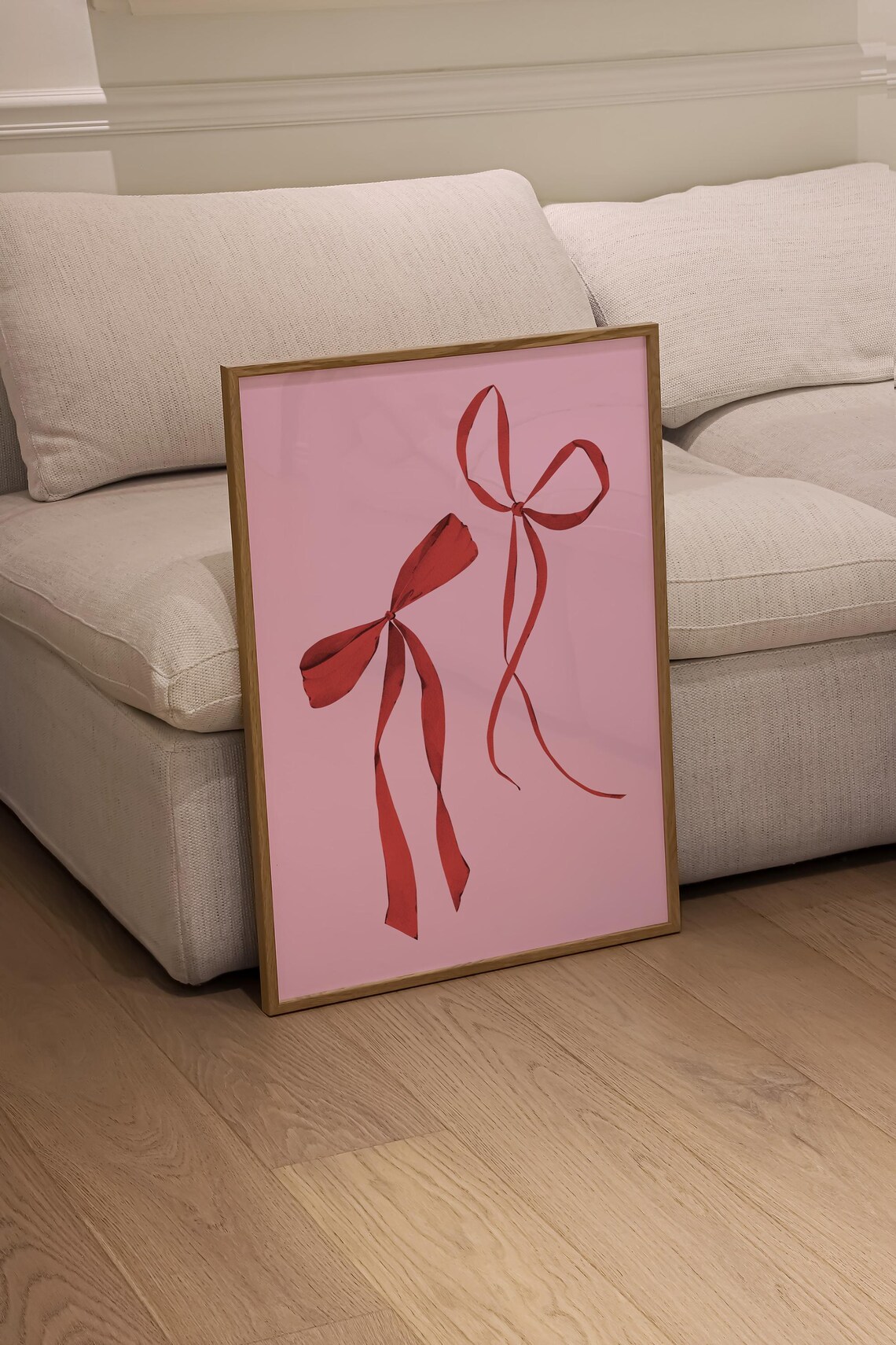 Red Ribbon Bows Pink Background Trendy Aesthetic Coquette Wall Art - Image 2