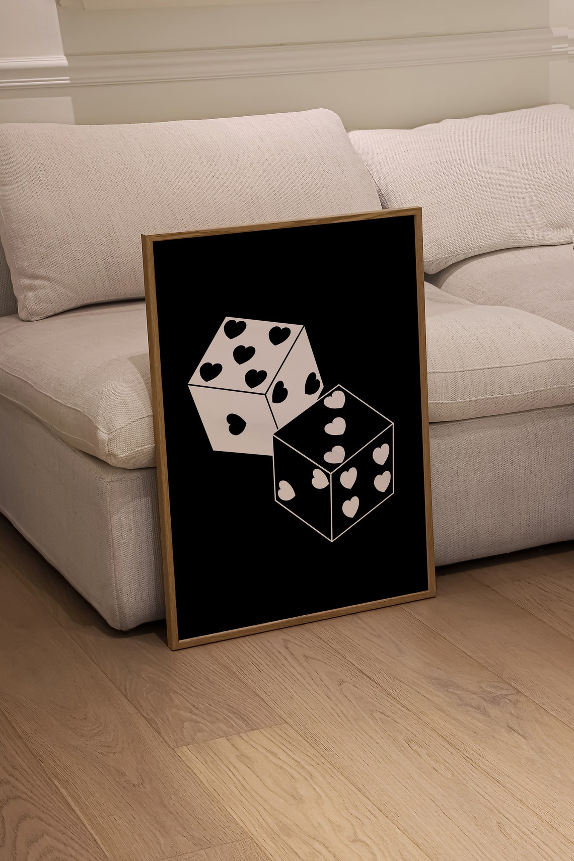Black and White Heart Pips Lucky Dice Minimalist Graphic Art Poster