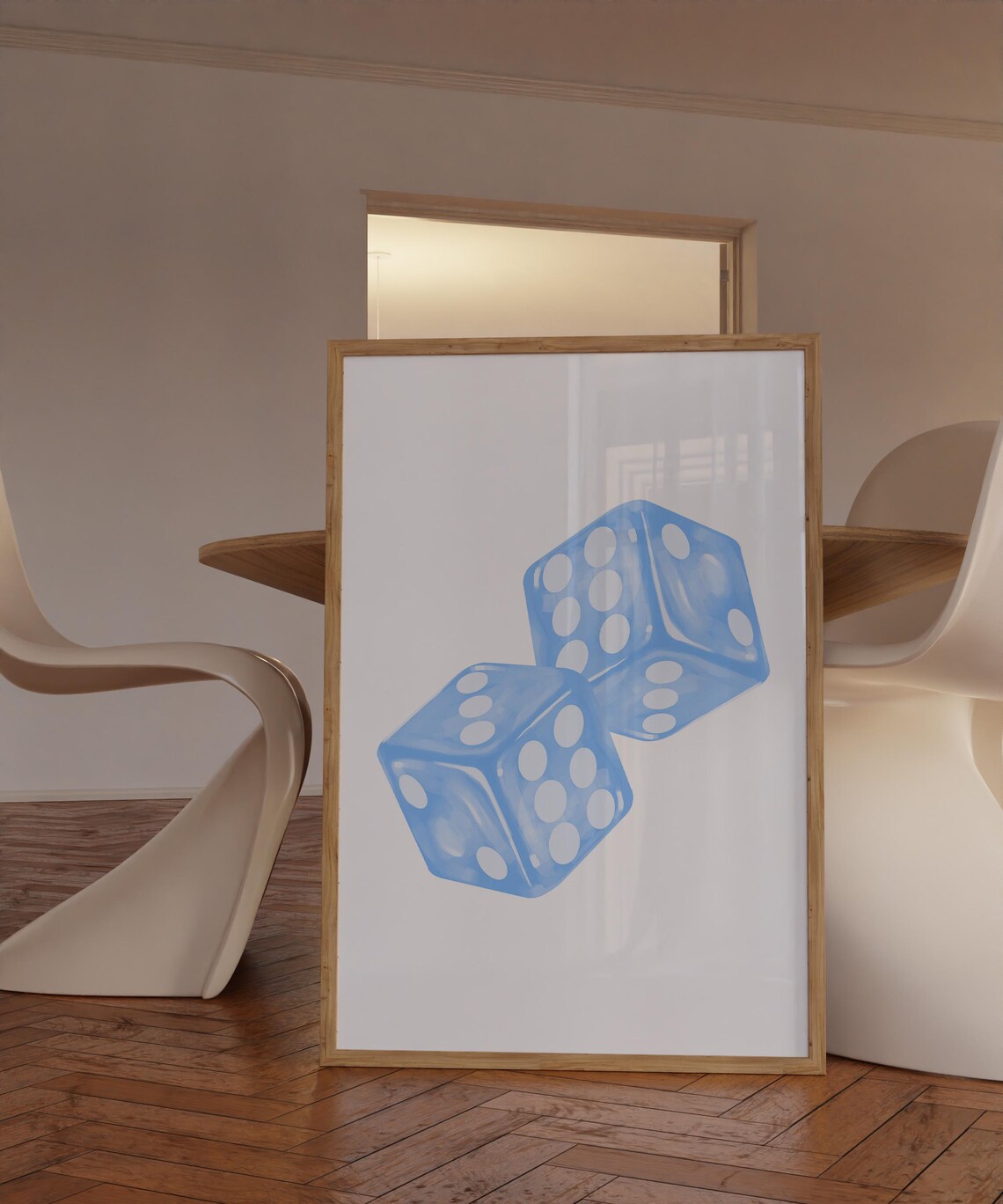 Two Baby Blue Fuzzy Dice Soft Watercolor Preppy Dorm Room Art Poster - Image 2