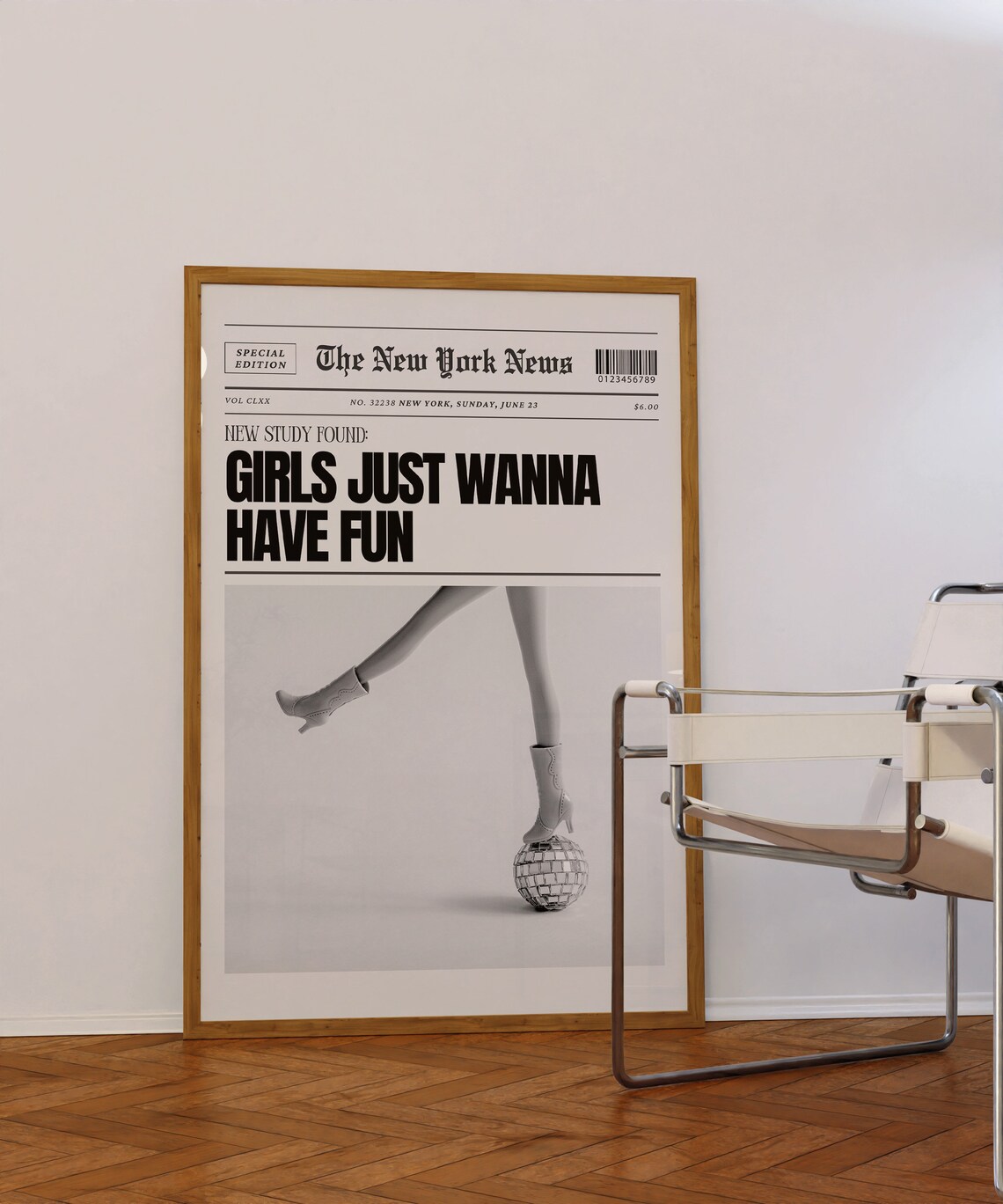 Newspaper Disco Art Print, Black and White Retro - Image 2