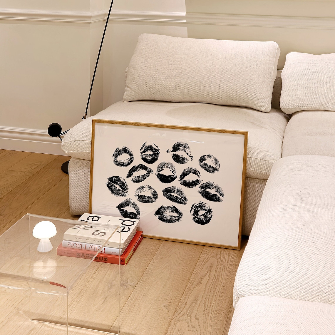 Kiss Lips Trendy Poster Print, Black And White