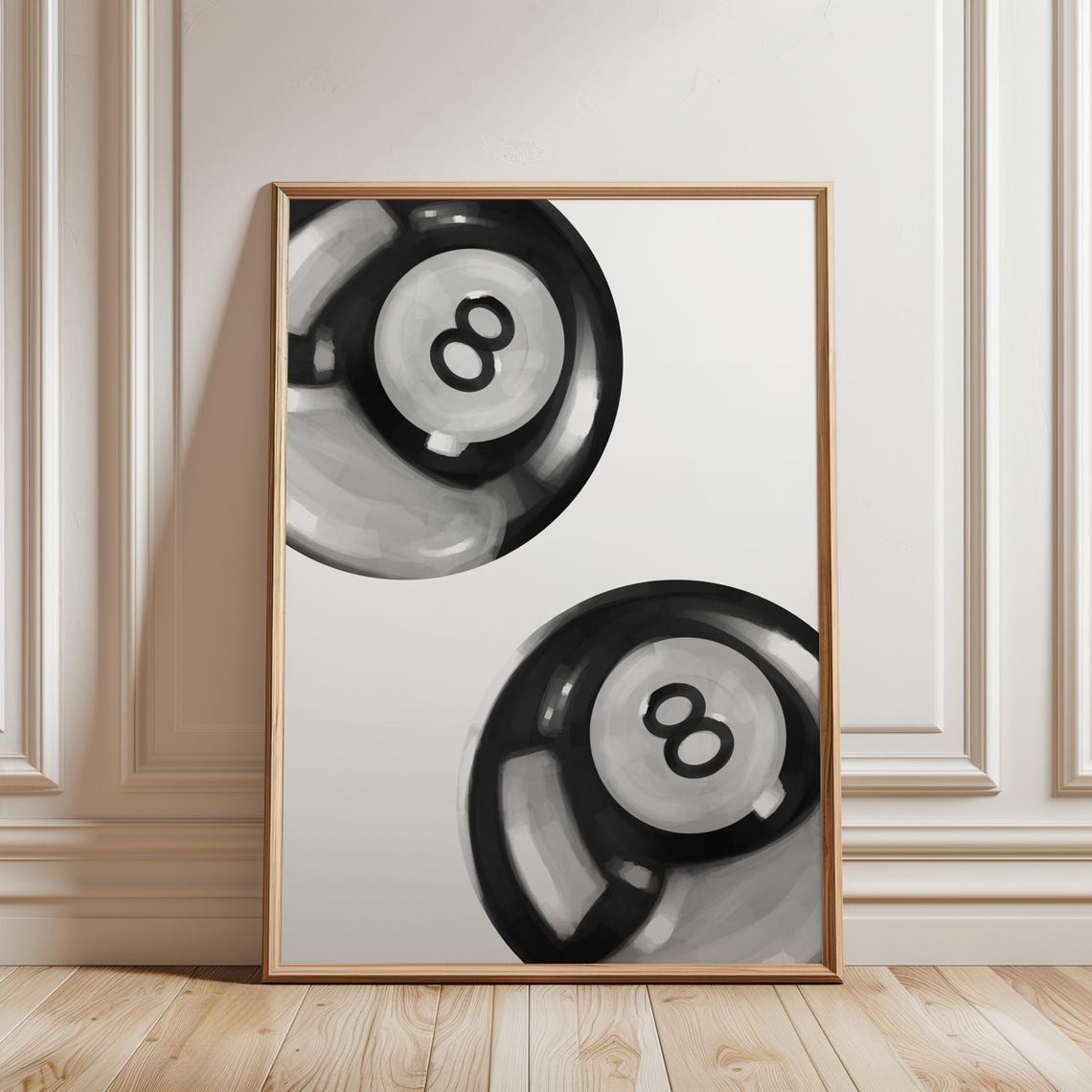 Eight Ball Pool Billiard Black White Retro Game Room Wall Poster