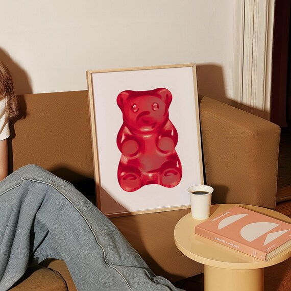 Glossy Red Gummy Bear Pop Candy Y2K Fun Trendy Kids Room Poster