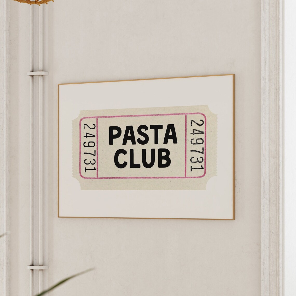 Pasta Club Pink Border Ticket Stub Cute Food Lover Kitchen Wall Poster