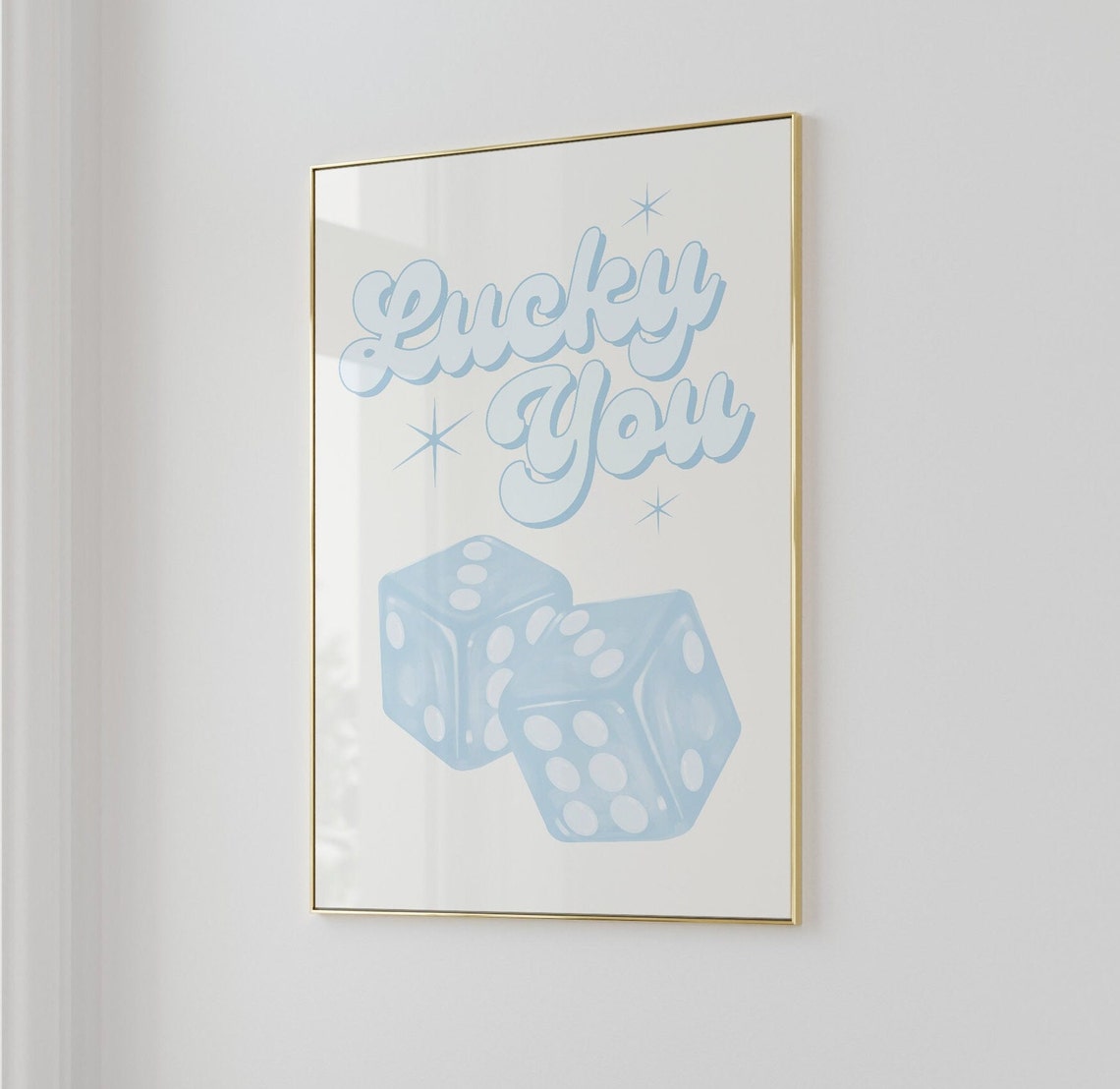 Lucky You Retro Script Blue Dice Typography Trendy Dorm Poster - Image 2