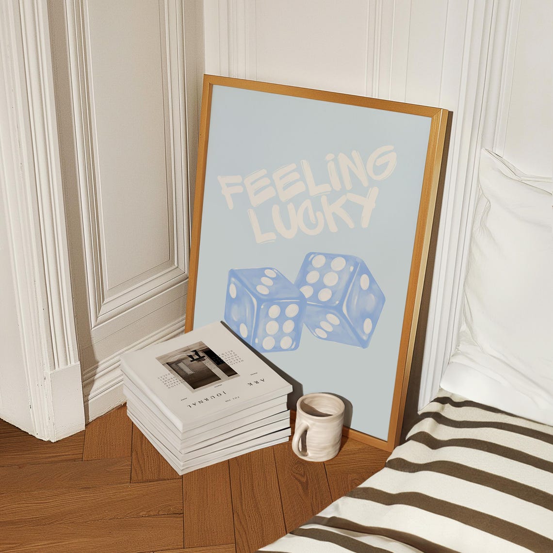 Feeling Lucky Blue Dice Retro Light Blue Casino Style Poster - Image 3