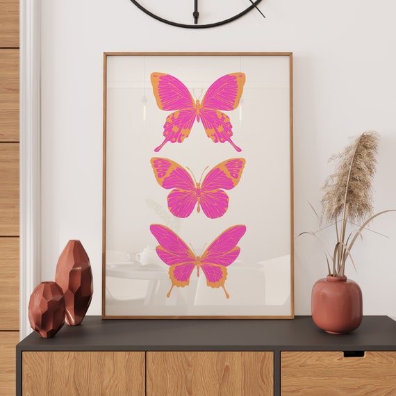 Butterfly Wall Art Pink Orange Poster Preppy Wall Art Dopamine Decor Preppy Dorm Aesthetic Wall Art Trendy Print Maximalist Poster