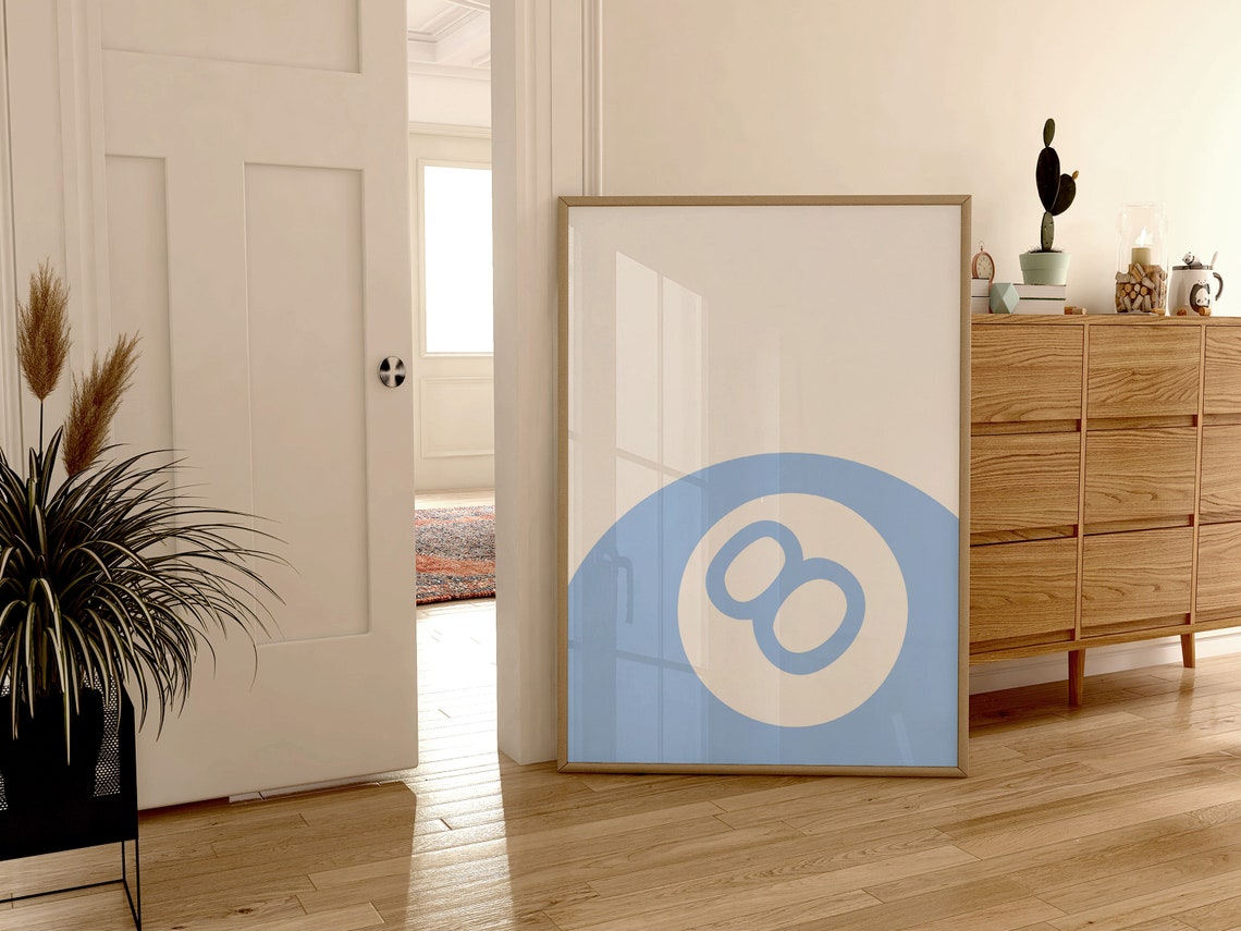 Pastel Blue 8 Ball Retro Minimalist Graphic Aesthetic Wall Art - Image 2