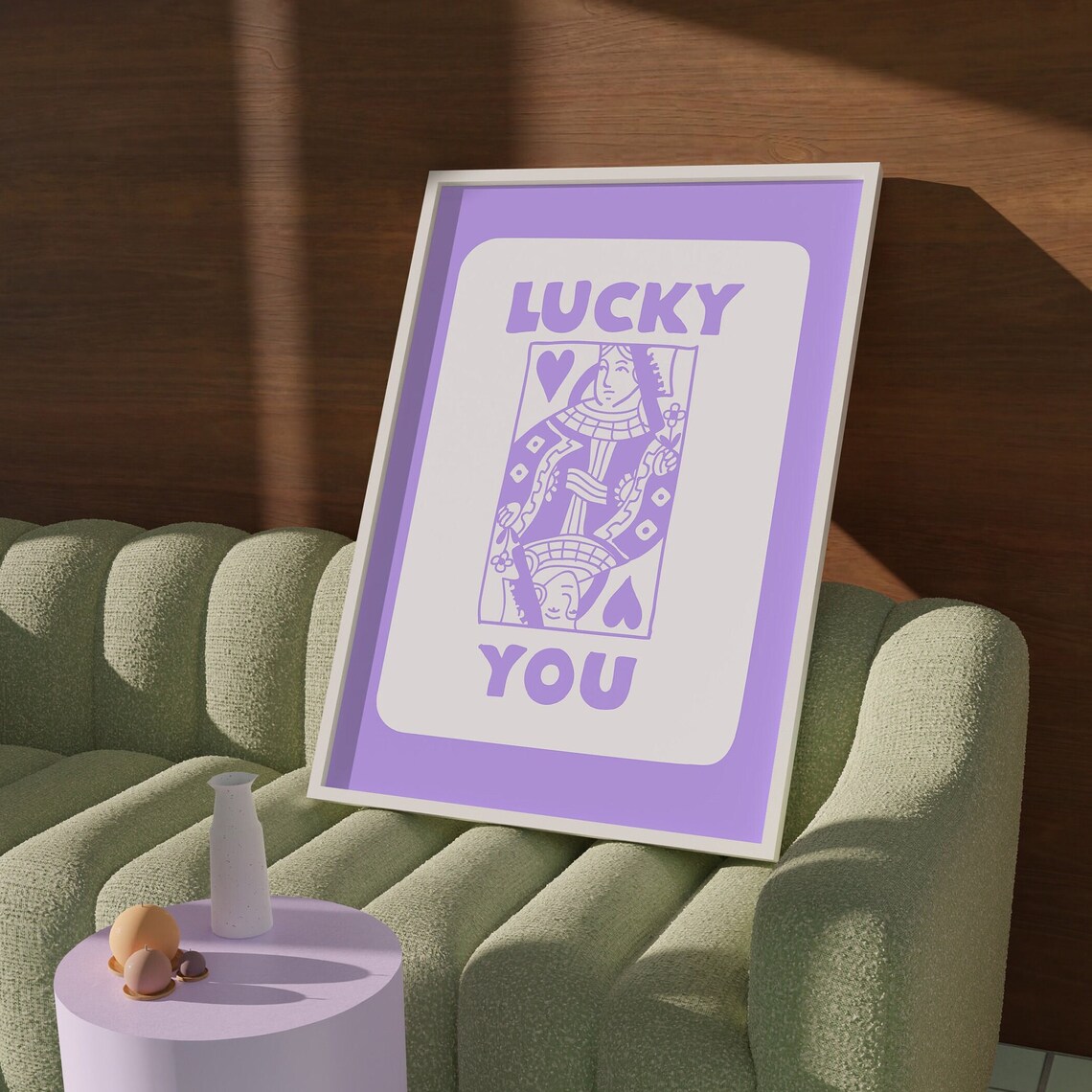 Lucky You Queen Of Hearts Playing Card Purple Trendy Wall Art - Image 2