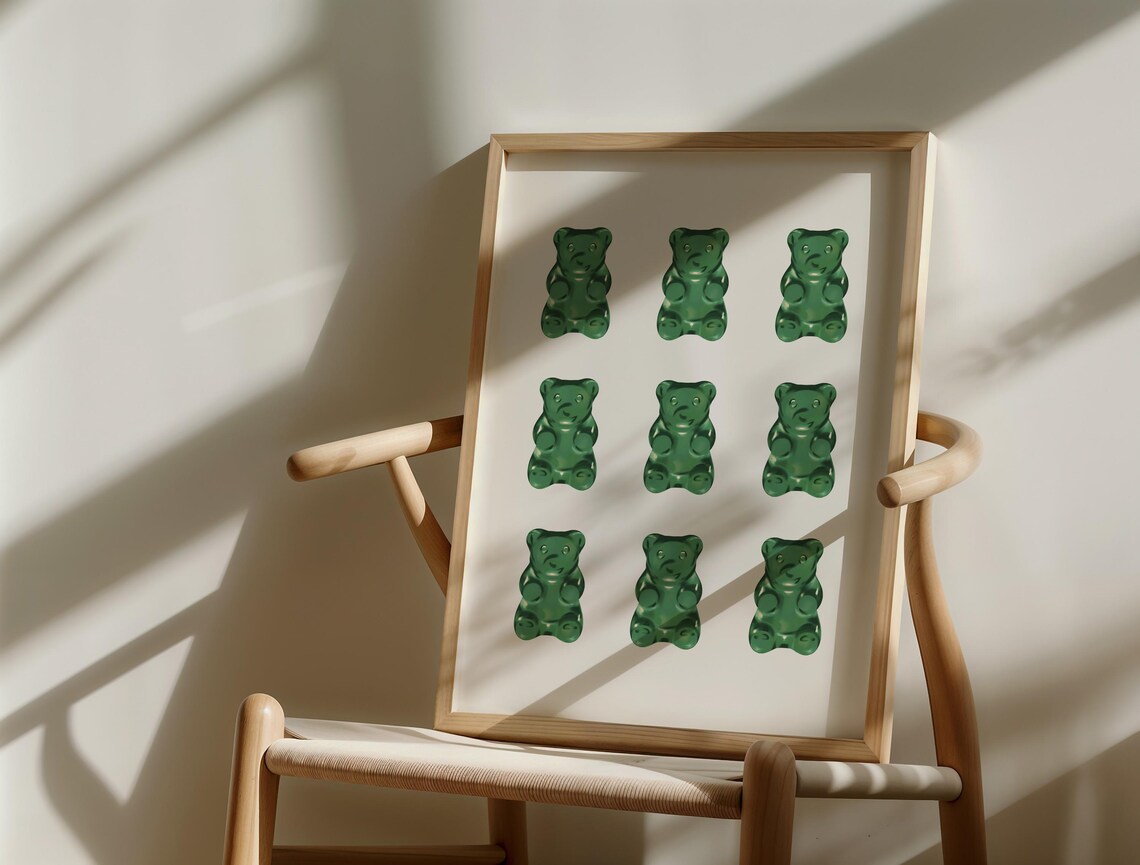 Nine Glossy Green Gummy Bears Grid Pop Candy Kids Fun Room Poster - Image 4