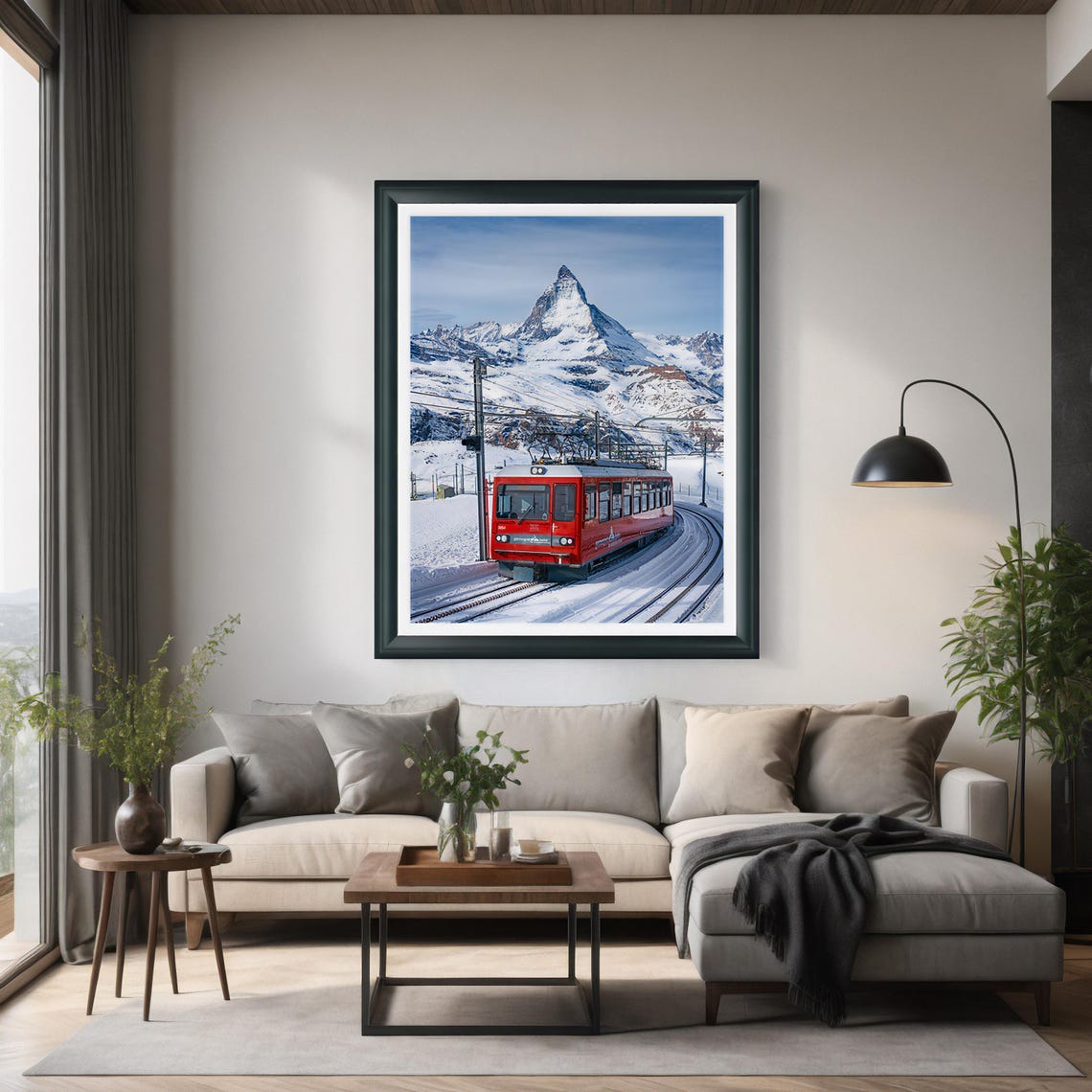 Red Swiss Railway Train to Matterhorn Snowy Alps Winter Poster - Image 3