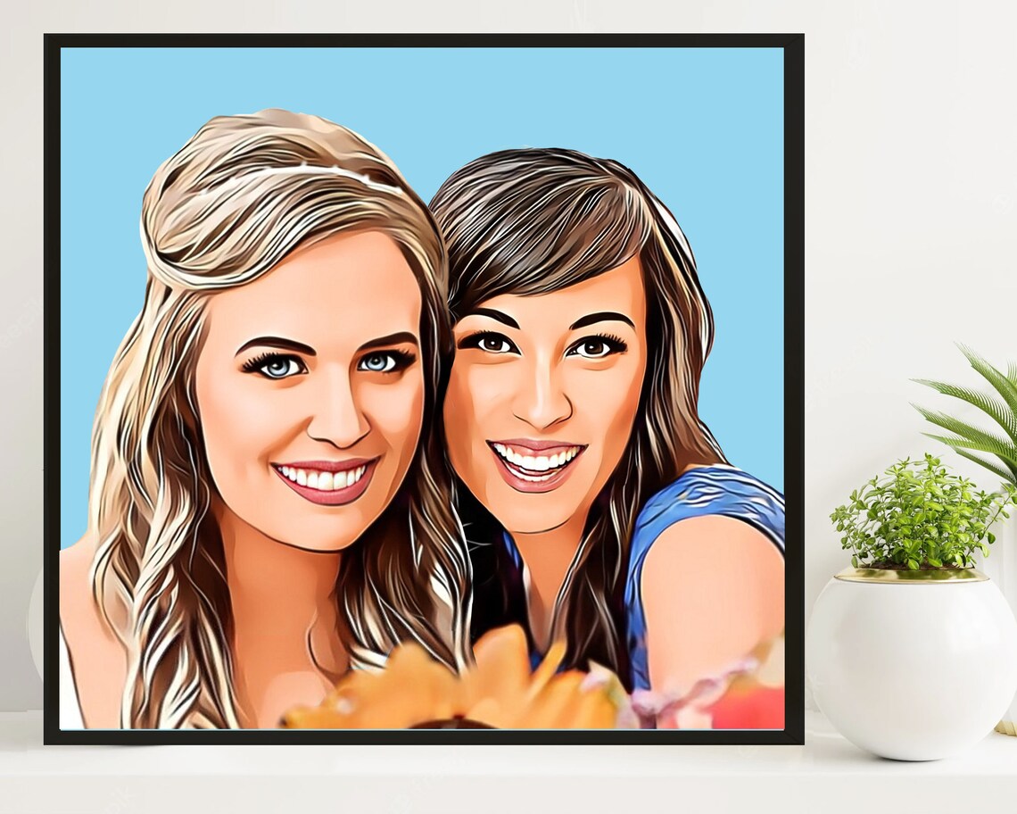 Two Best Friends Hugging Cheek to Cheek Cartoon Pop Art Poster - Image 7