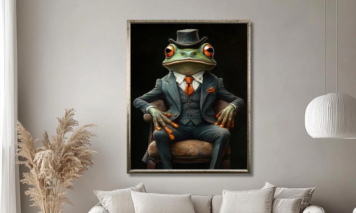 Dapper Frog In Suit And Top Hat Quirky Animal Portrait Poster