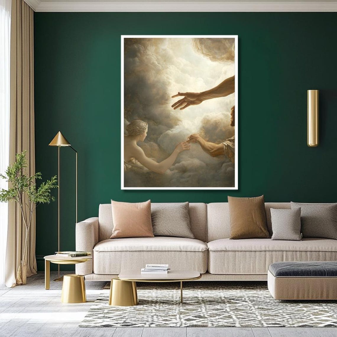 Divine Hand Reaching Through Clouds Classical Religious Oil Art Poster - Image 3