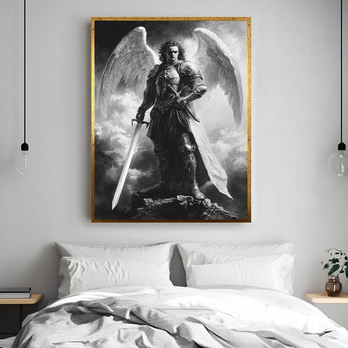Black And White Warrior Angel With Sword In Gothic Fantasy Poster - Image 3