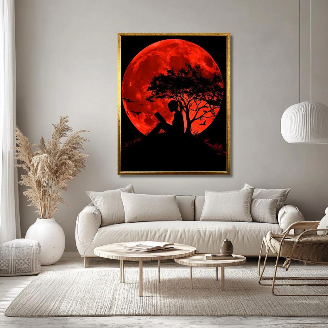 Girl Reading Under Tree Silhouette Before A Giant Red Moon Poster - Image 3