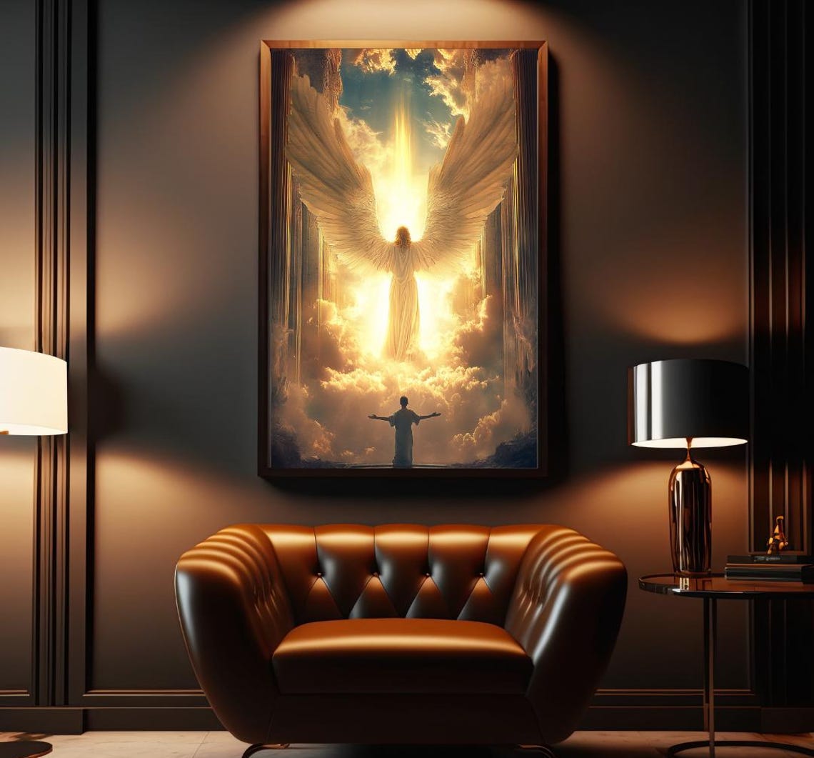 Radiant Angel With Golden Wings Before The Heavenly Gate Poster - Image 3
