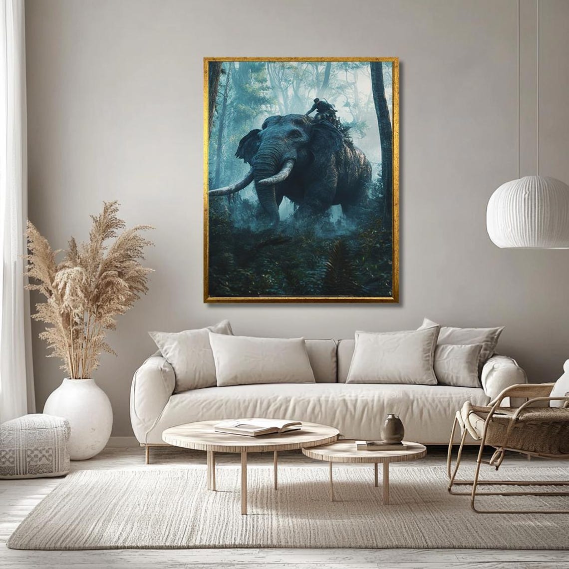 Elephant With Rider in Misty Jungle Forest Wildlife Art Poster - Image 3