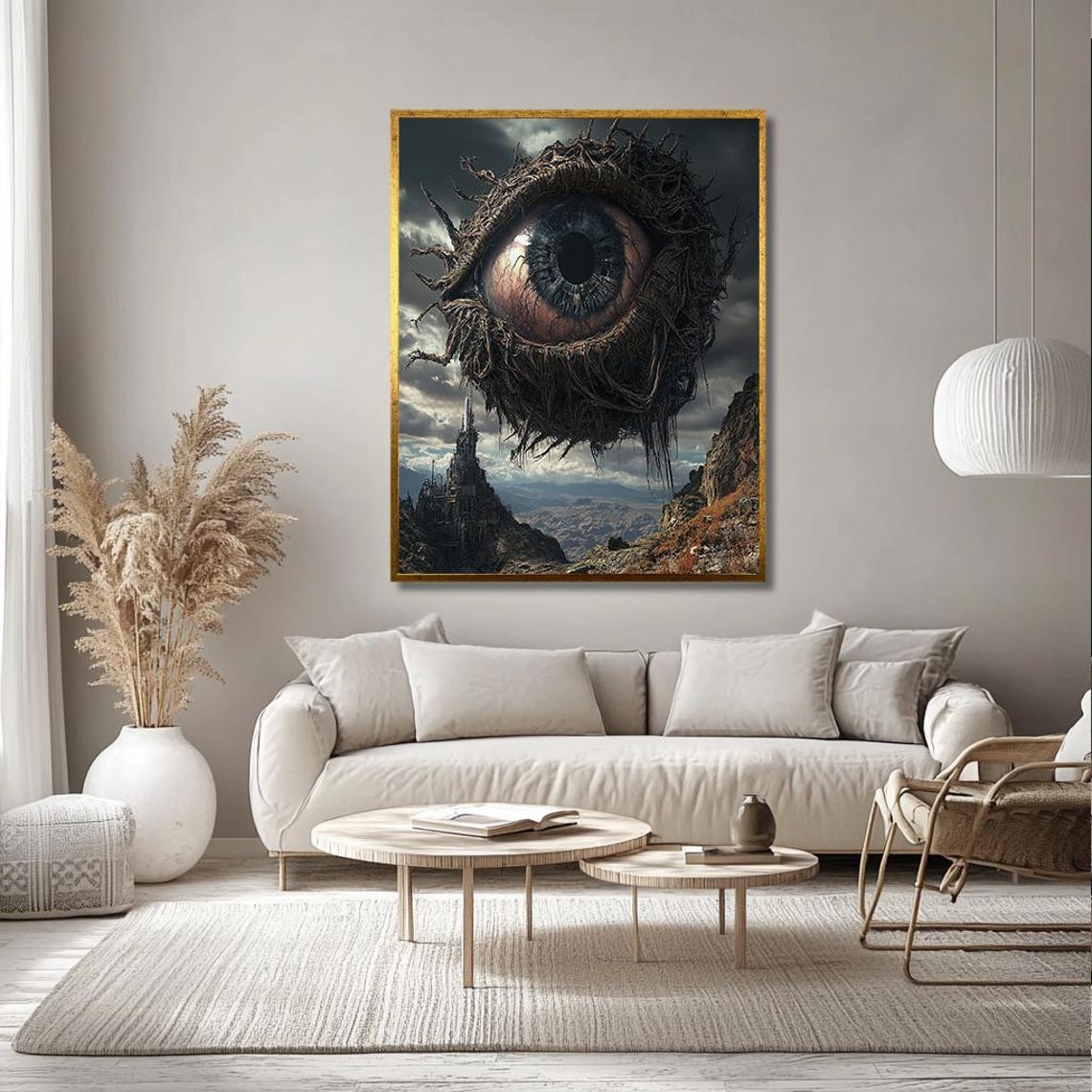 Surreal Giant Floating Eye Over Gothic Castle Dark Fantasy Art Poster - Image 3