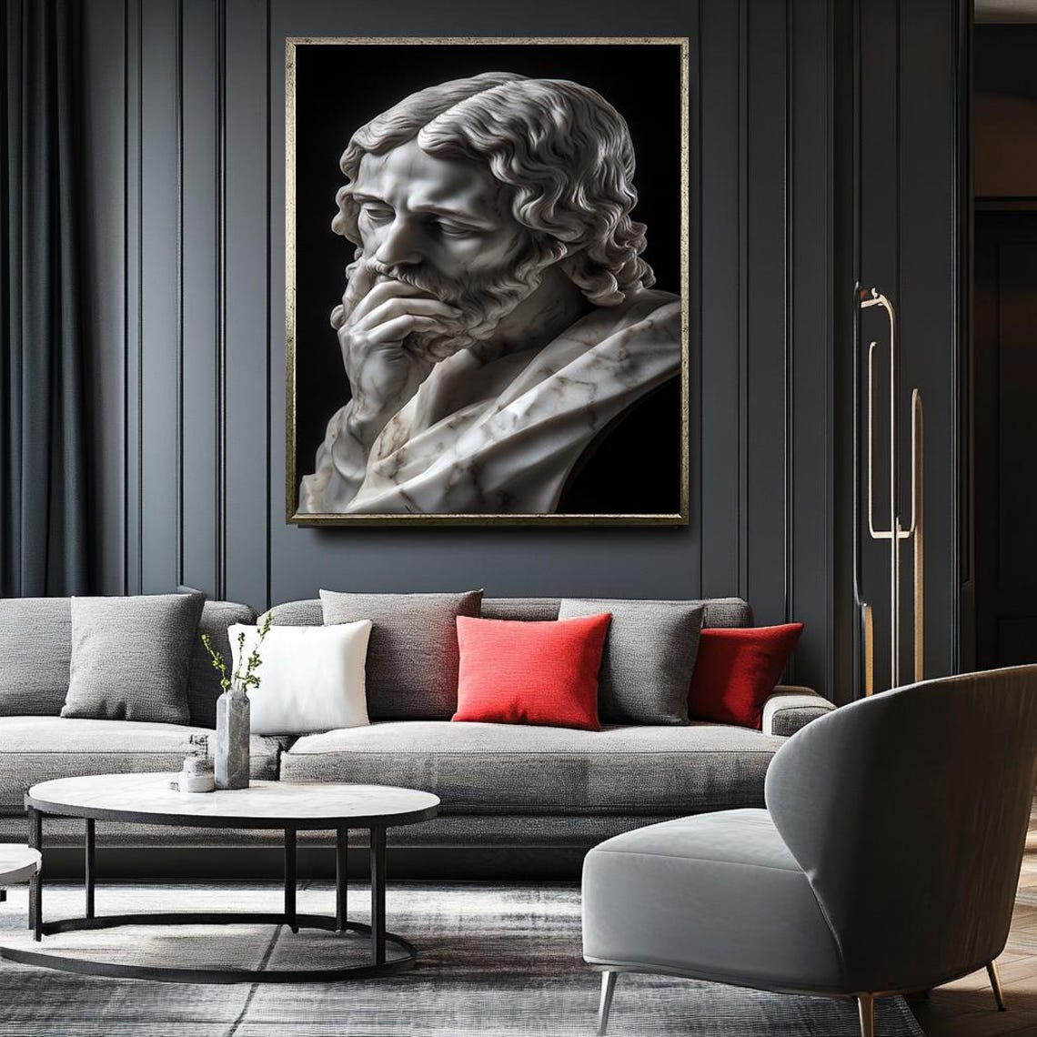 Marble Bust of a Bearded Thinker Classical Sculpture Art Poster - Image 2