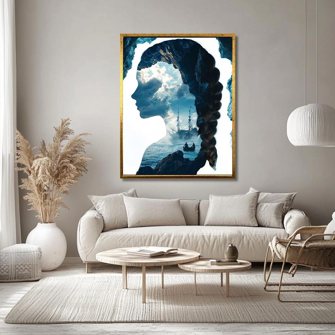 Double Exposure Woman Silhouette With Ocean Ship Scene Poster - Image 3