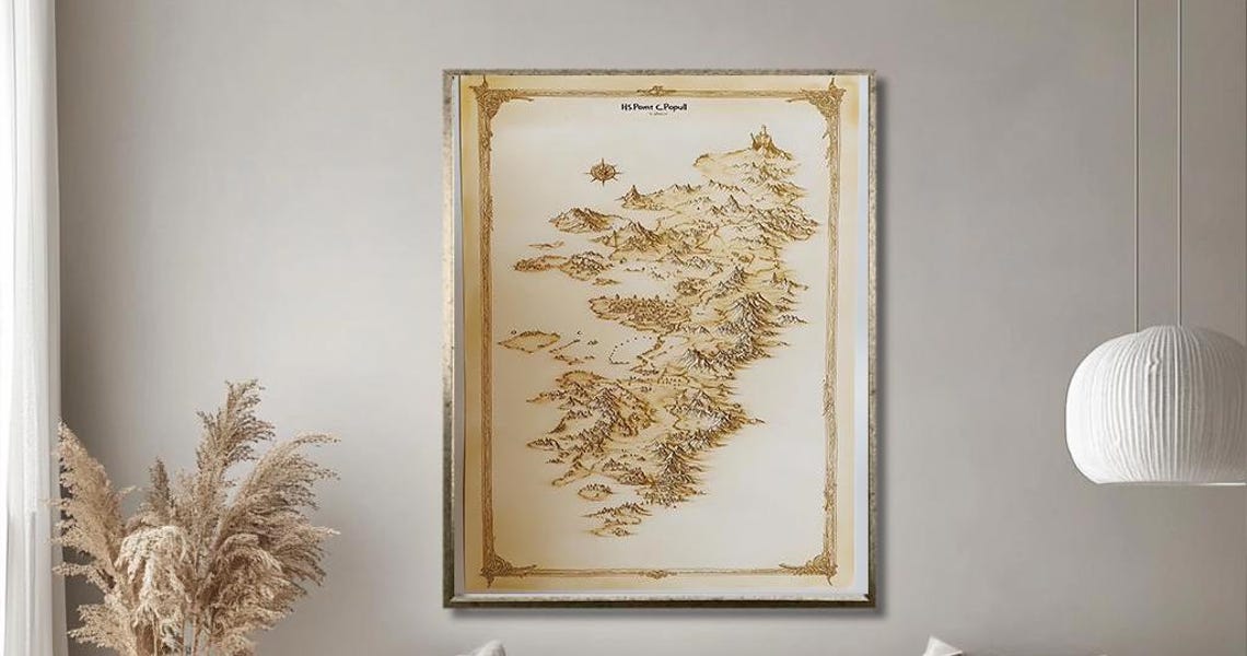 Vintage Fantasy Map Antique Style Imaginary Land Cartography Print