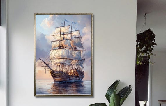 Sailing Ship Wall Art Nautical Ocean Print Maritime Sunset Wall Decor