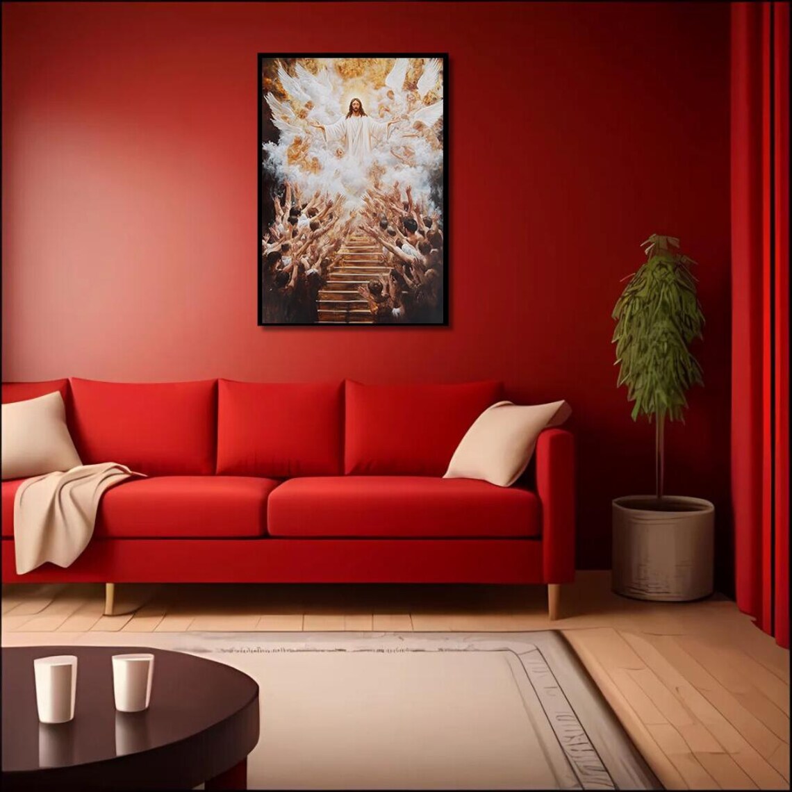Jesus Ascending Among Angels Above A Heavenly Staircase Crowd Poster - Image 2