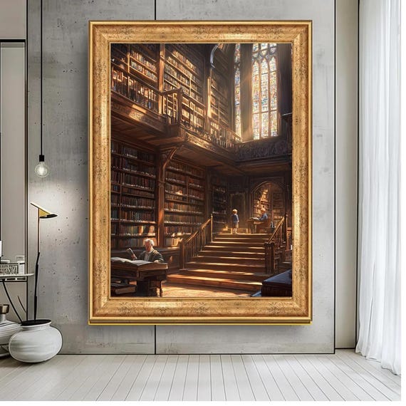 Vintage Library Wall Art Gothic Architecture Print Classic Reading Room Wall Decor