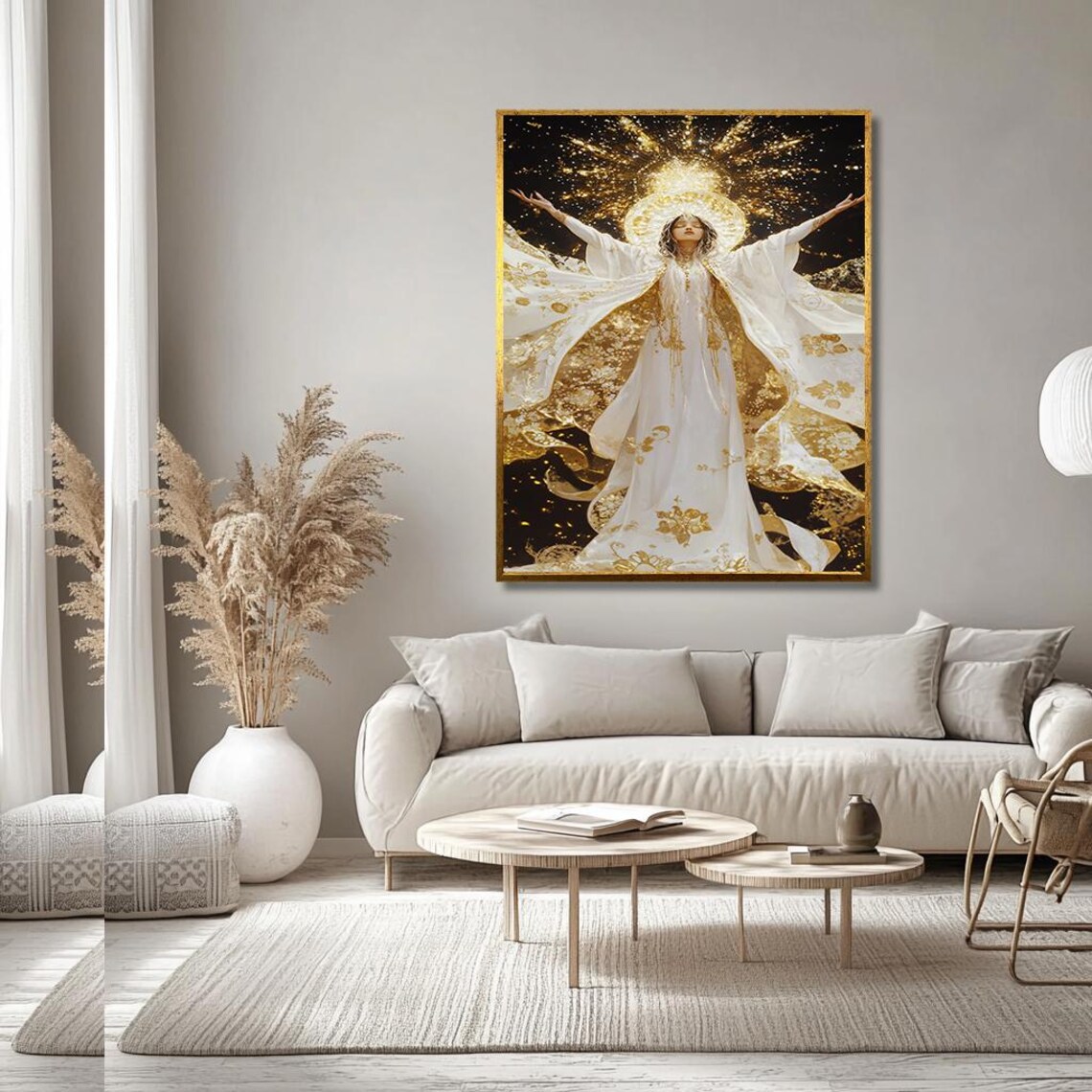 Angelic Woman In Flowing White And Gold Ethereal Divine Poster - Image 2