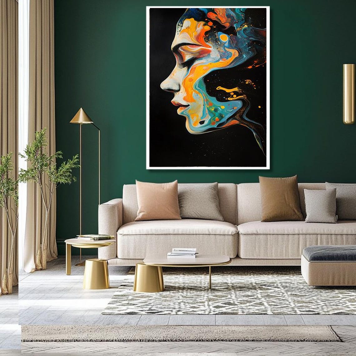 Abstract Colorful Woman Profile Face Fluid Paint Modern Art Poster - Image 3