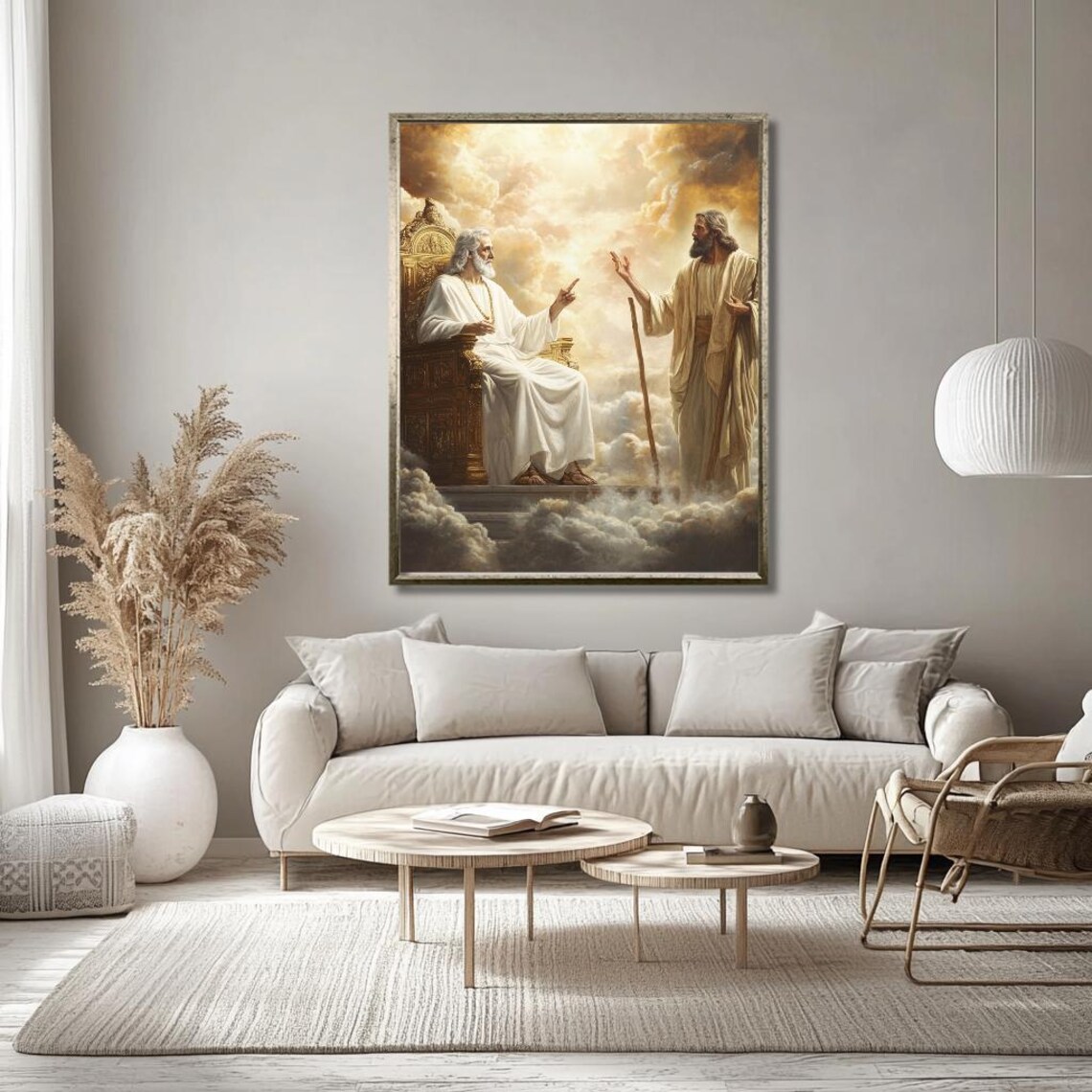 God and Jesus Meeting in Heaven Among the Golden Clouds Poster - Image 2