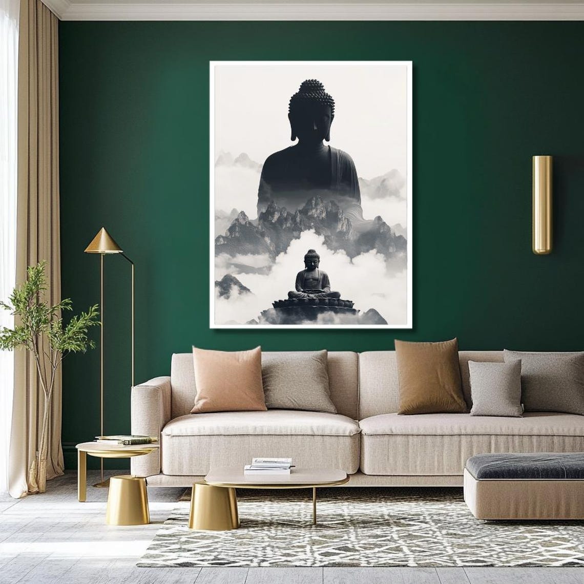 Serene Buddha With Misty Mountains Print Zen Inspired Wall Art Tranquil Meditation Decor For Living Room Or Yoga Space Spiritual - Image 2