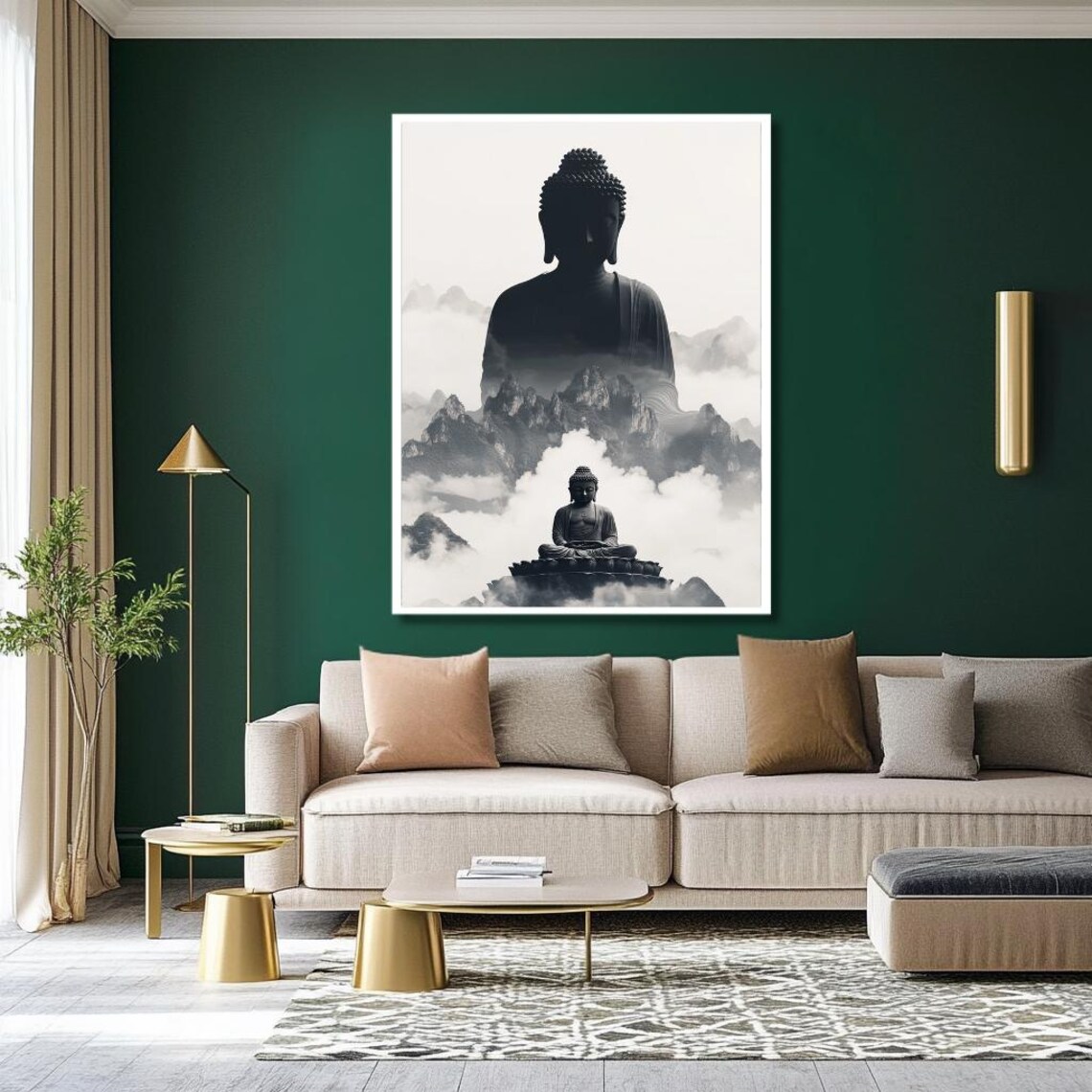 Serene Buddha With Misty Mountains Zen Meditation Wall Poster - Image 2