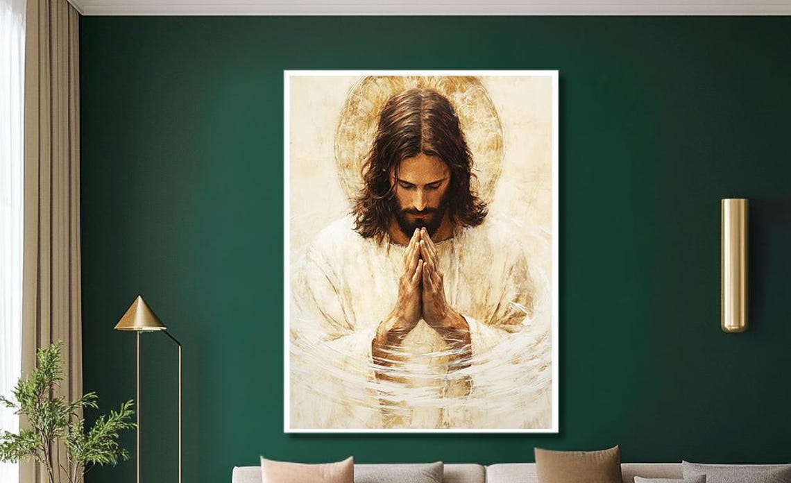 Praying Jesus Christ Hands Together Golden Halo Portrait Poster