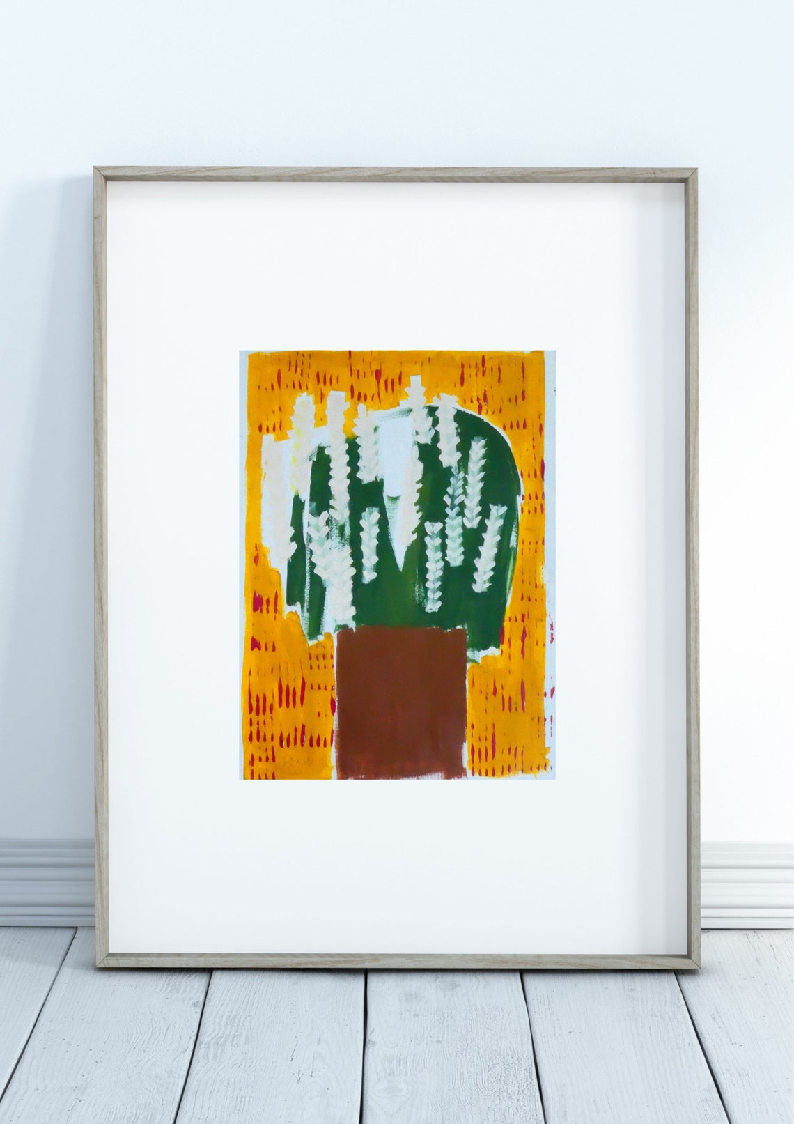 Cheerful Naive Abstract Cactus In Terracotta Pot Decor Art Poster