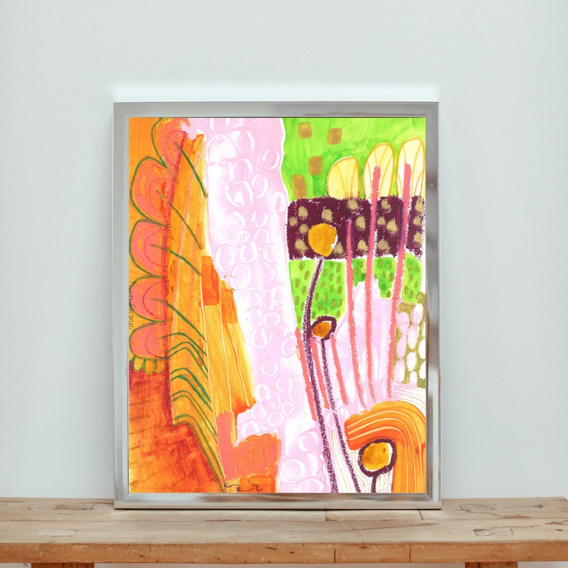 Vivid Pink Orange Green Modern Abstract Color Burst Art Poster