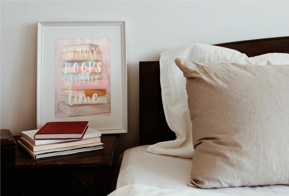 So Many Books So Little Time Pastel Painted Book Stack Quote Poster - Image 3