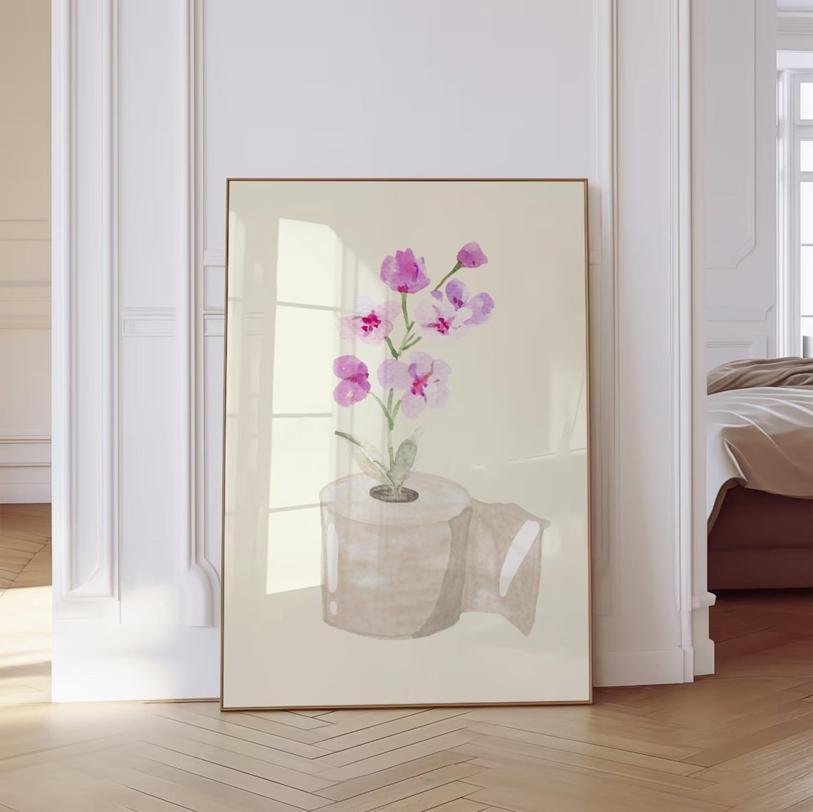 Toilet Paper Roll Flower Plant Funny Watercolor Bathroom Poster