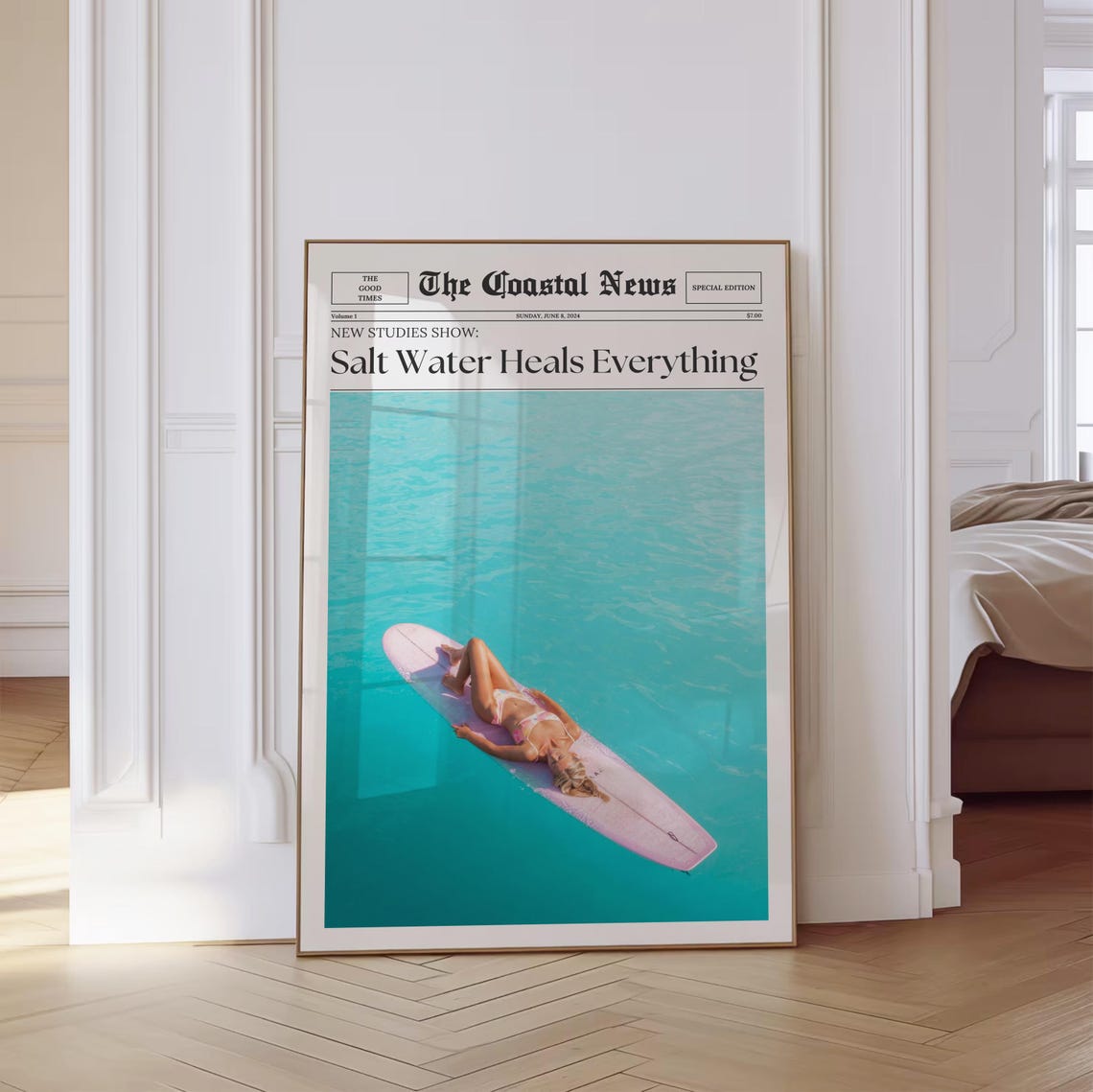 The Coastal News Salt Water Heals Everything Beach Surf Poster - Image 4