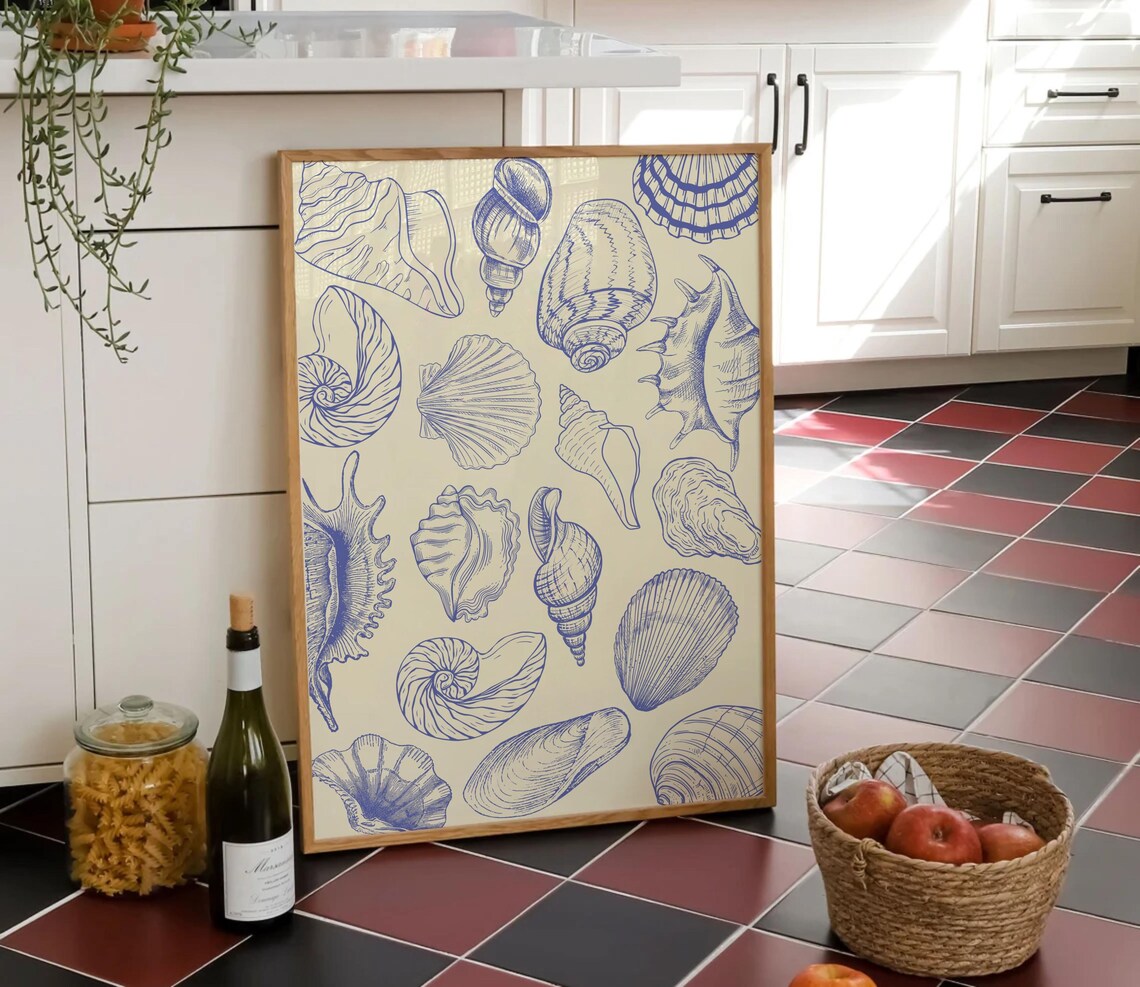 Blue Sea Shells Vintage Line Art Coastal Poster - Image 4