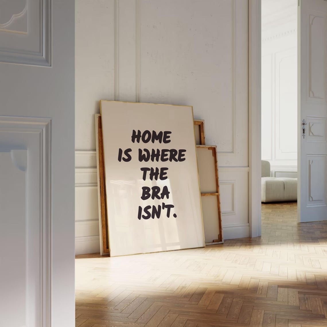 Home Is Where The Bra Isn't Funny Black Typography Sign Poster - Image 3