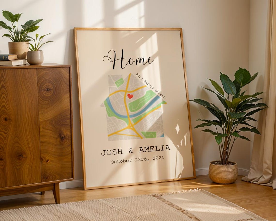 Personalized Home Map Art Print, First Home Gift