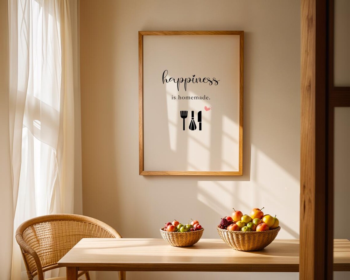 Happiness Is Homemade Minimalist Black And White Kitchen Poster - Image 4