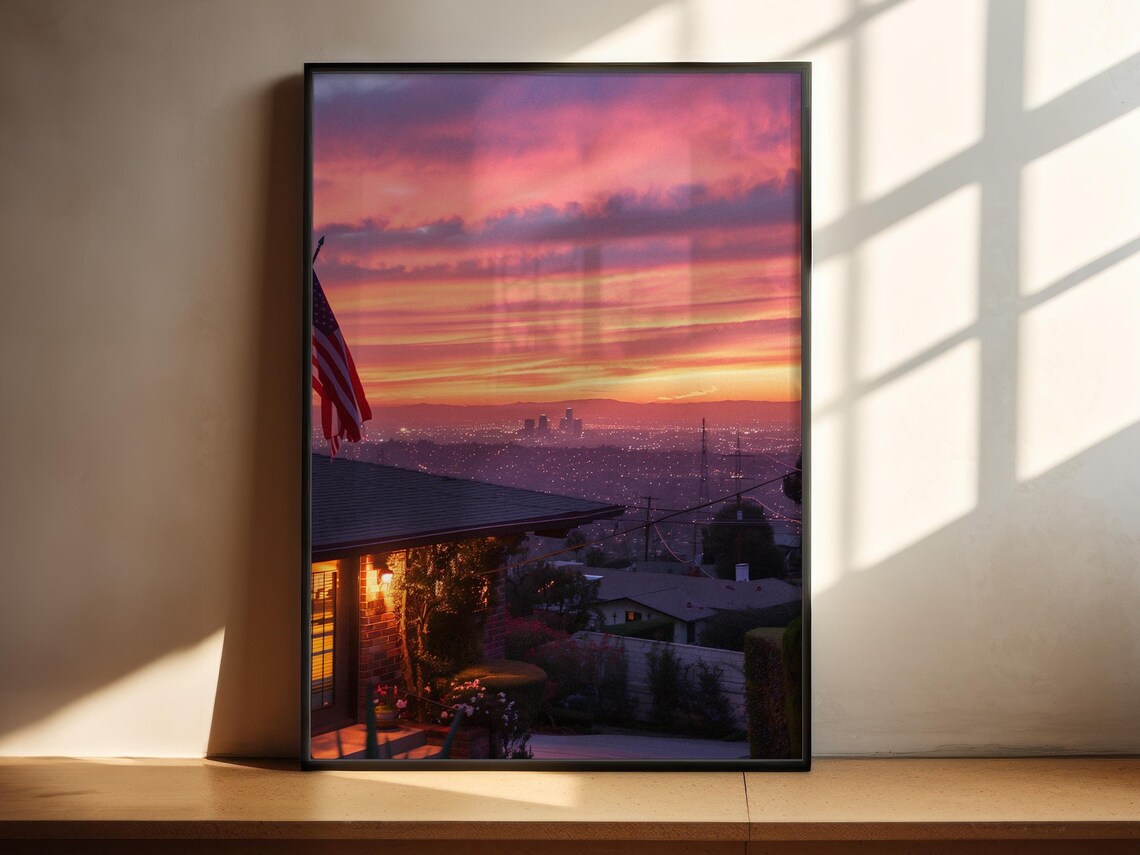Retro Los Angeles View, Vintage California Skyline Poster